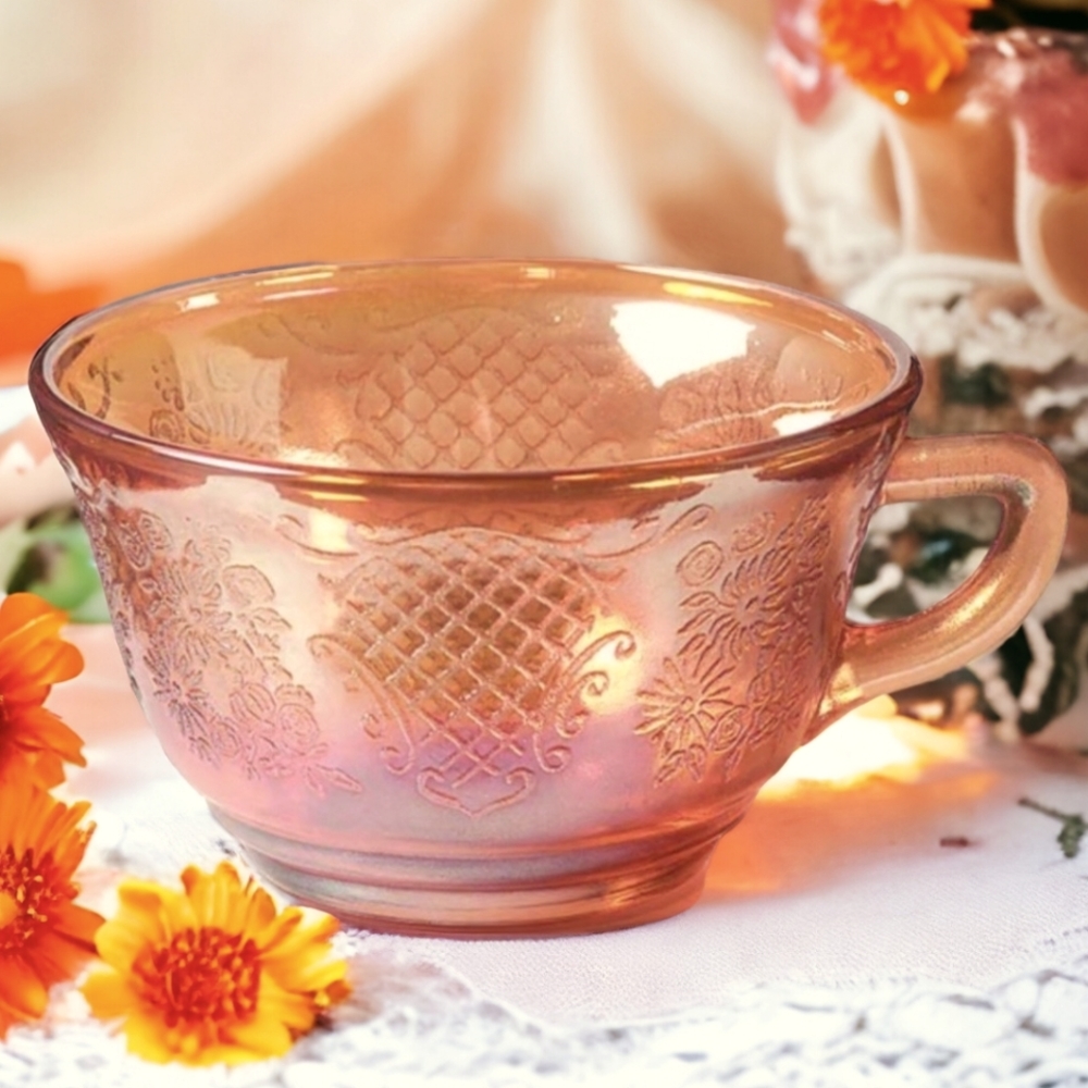 1 Vtg Federal Normandie Lattice & Daisy Sunburst Depression Glass Tea Cup 1934